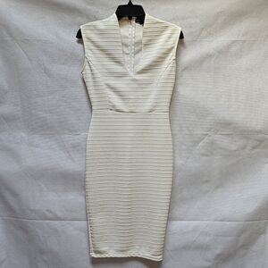 Love by Chesley Off White Deep Neck Textured Pencil Dress Size M